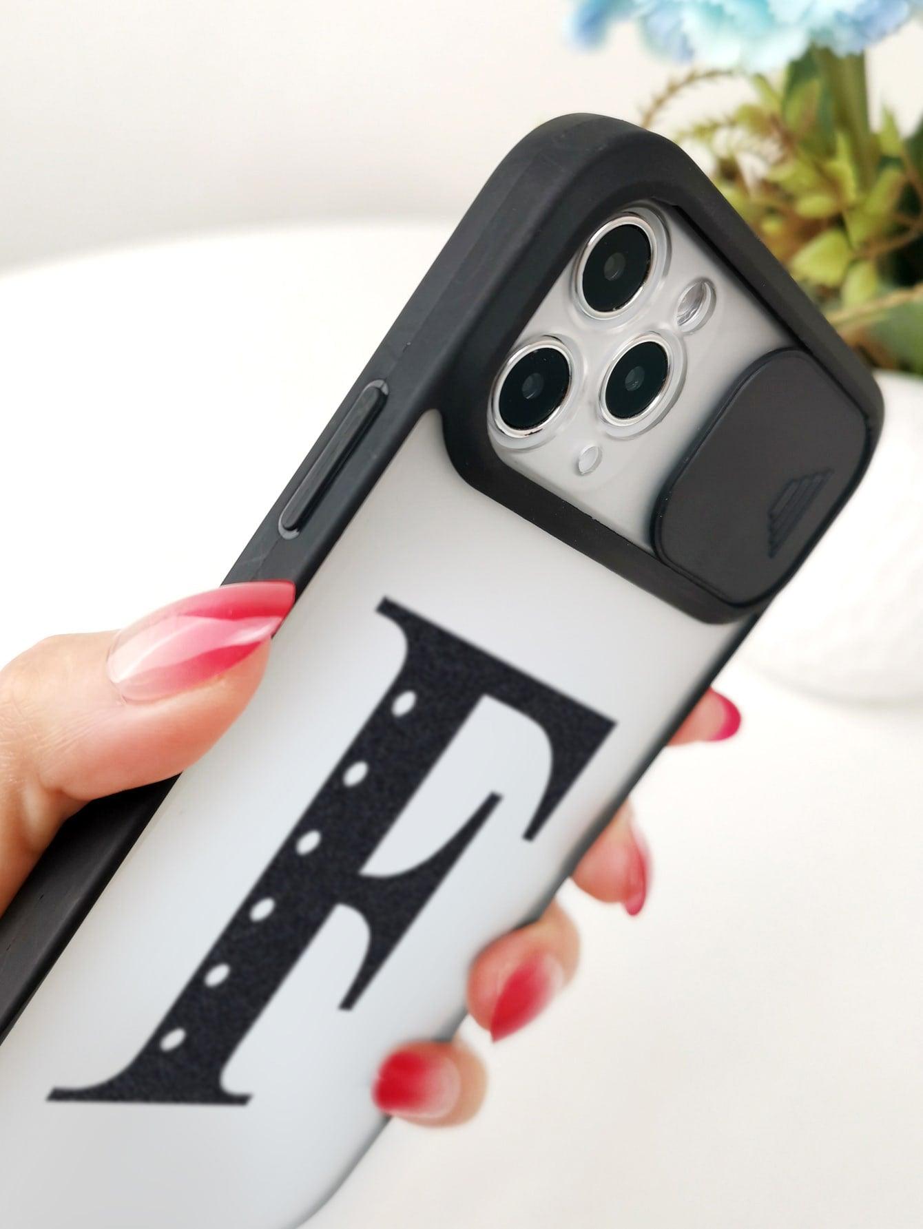 Letter Graphic Phone Case With Slide Camera Cover - Decotree.co Online Shop