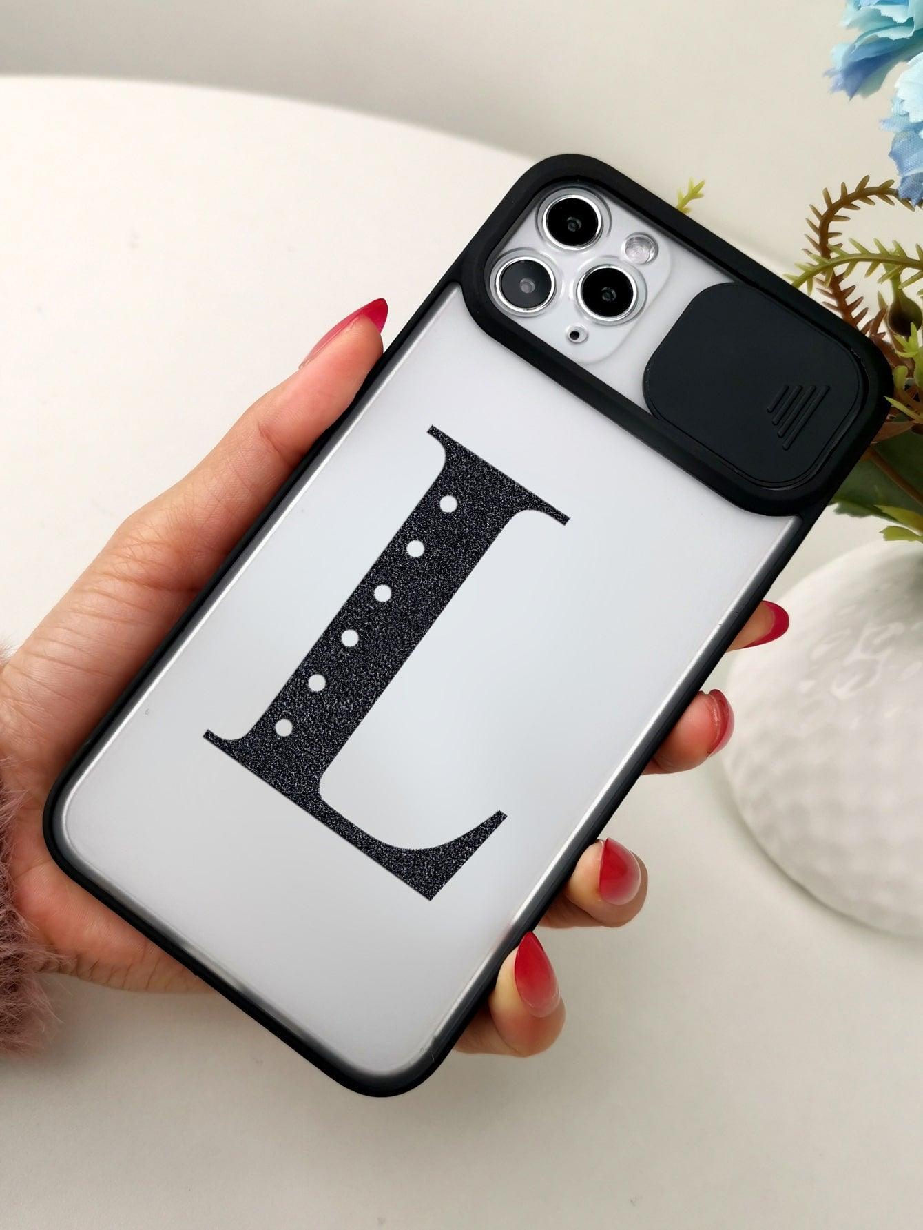 Letter Graphic Phone Case With Slide Camera Cover - Decotree.co Online Shop