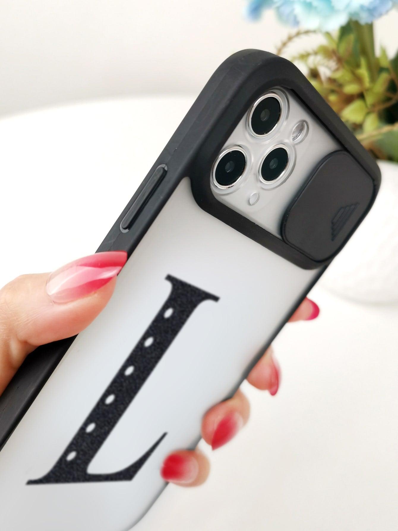 Letter Graphic Phone Case With Slide Camera Cover - Decotree.co Online Shop