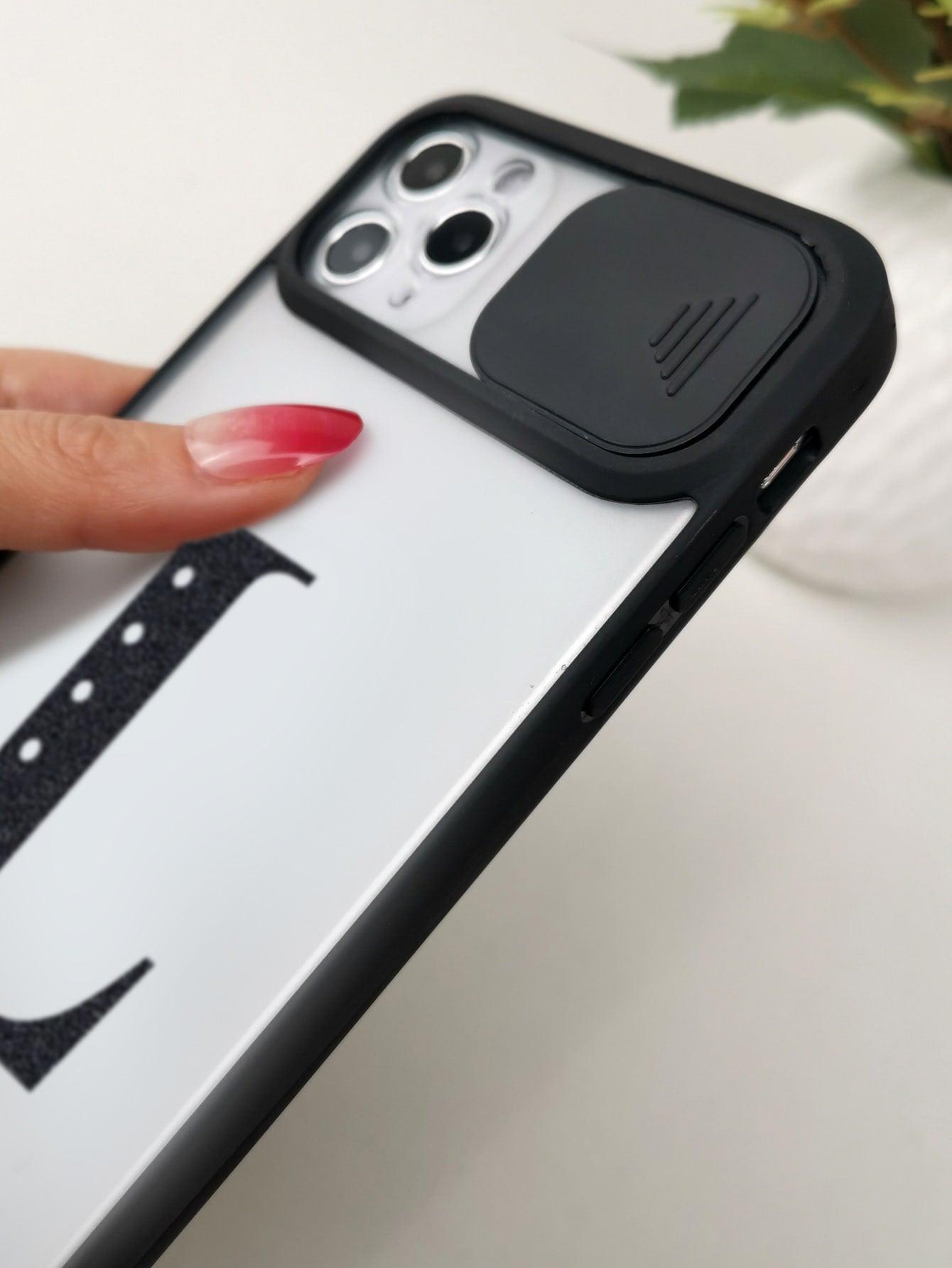 Letter Graphic Phone Case With Slide Camera Cover - Decotree.co Online Shop