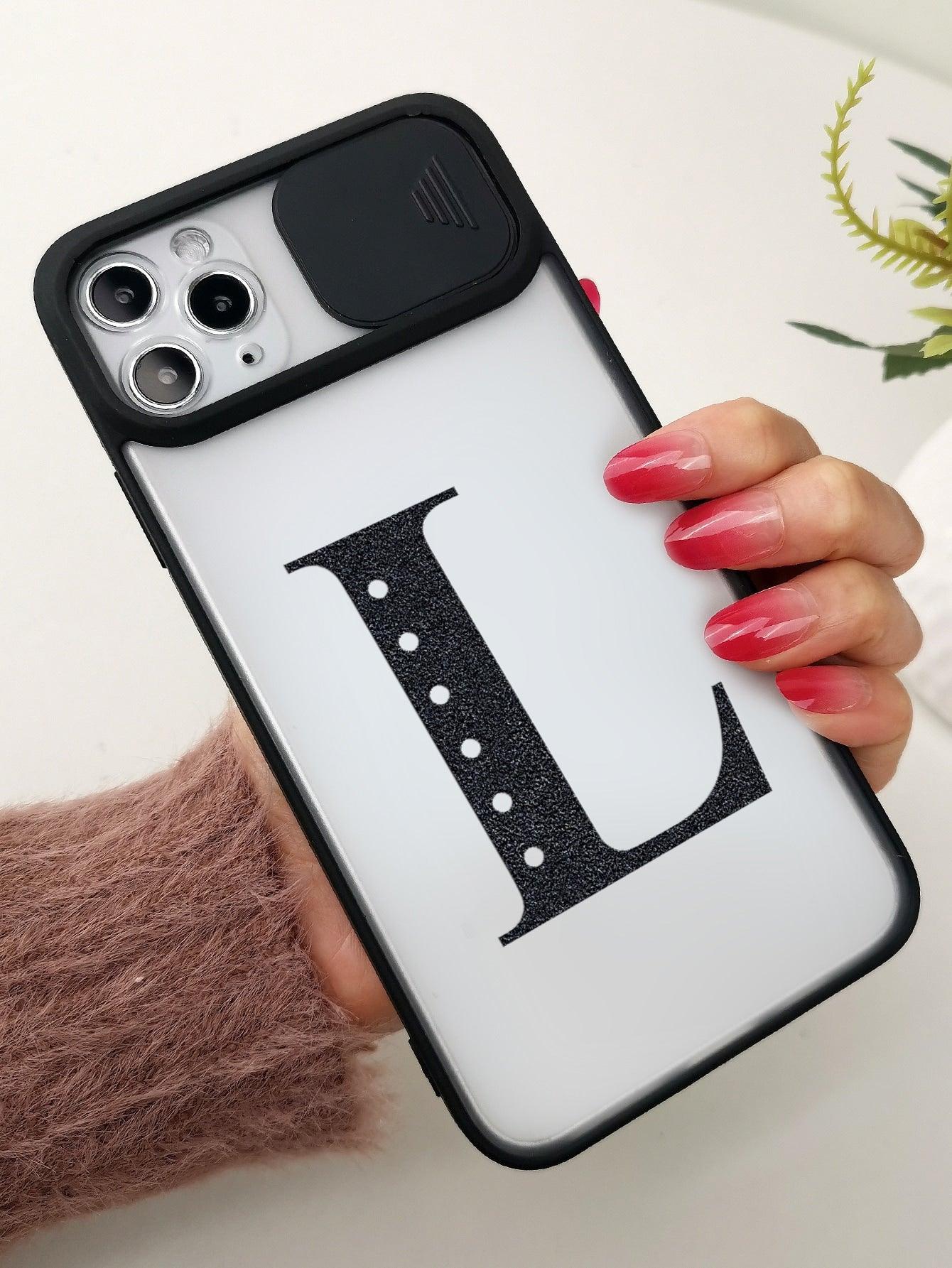 Letter Graphic Phone Case With Slide Camera Cover - Decotree.co Online Shop