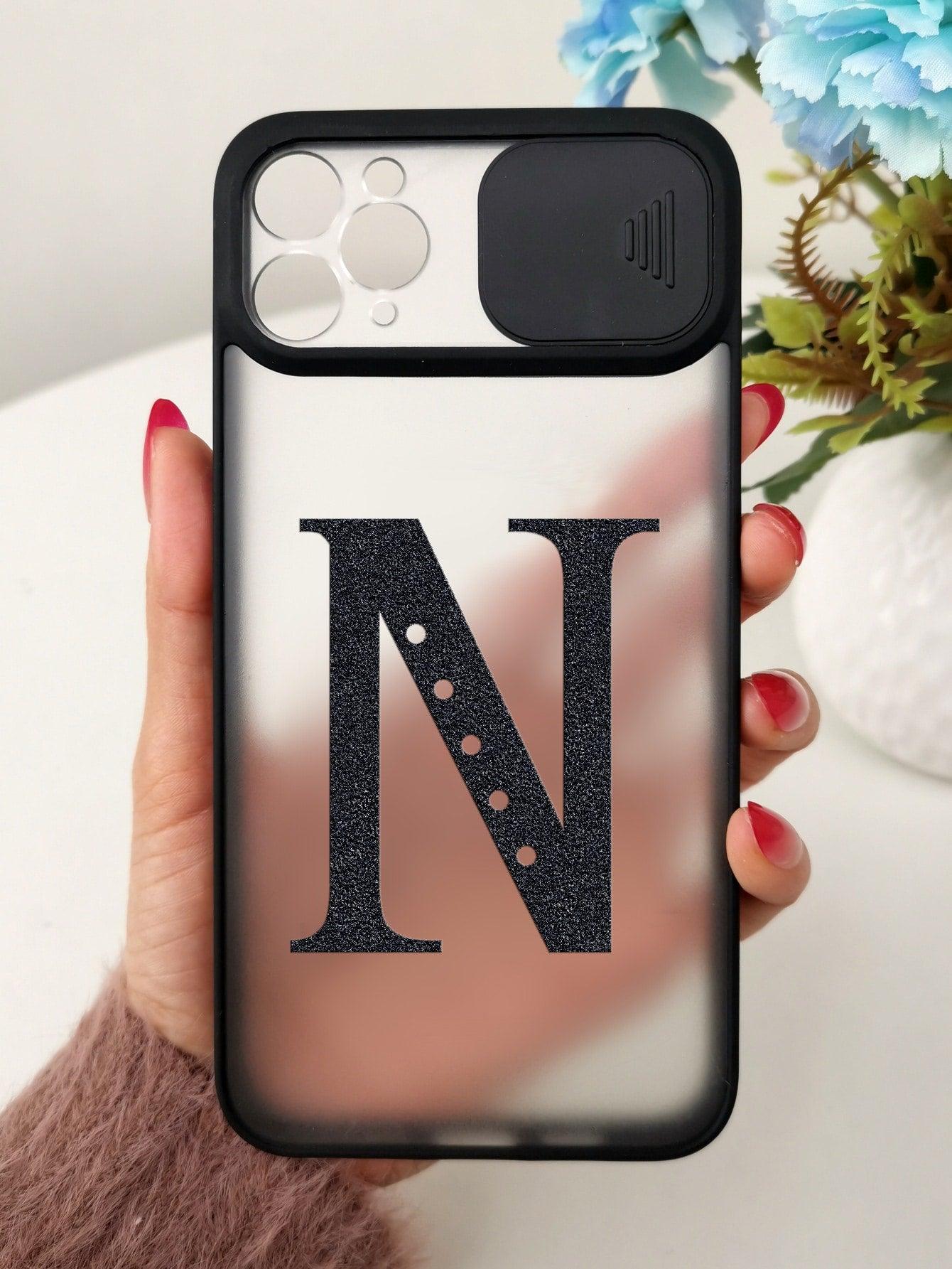 Letter Graphic Phone Case With Slide Camera Cover - Decotree.co Online Shop
