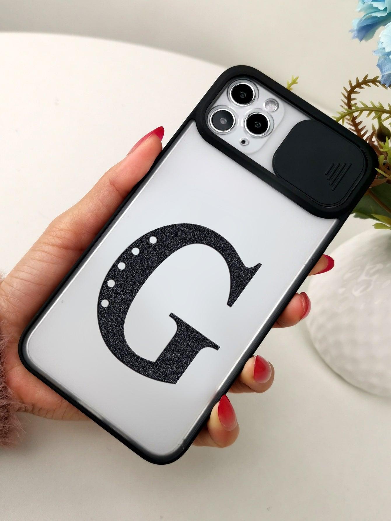 Letter Graphic Phone Case With Slide Camera Cover - Decotree.co Online Shop