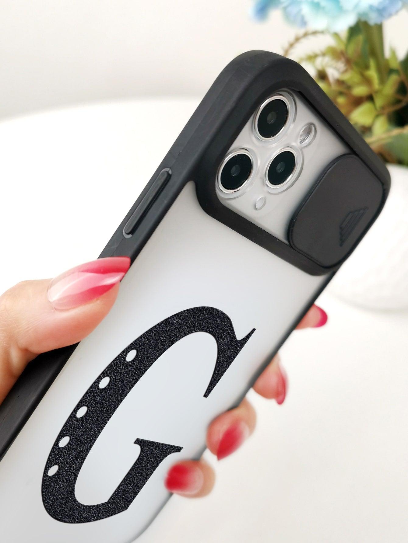 Letter Graphic Phone Case With Slide Camera Cover - Decotree.co Online Shop