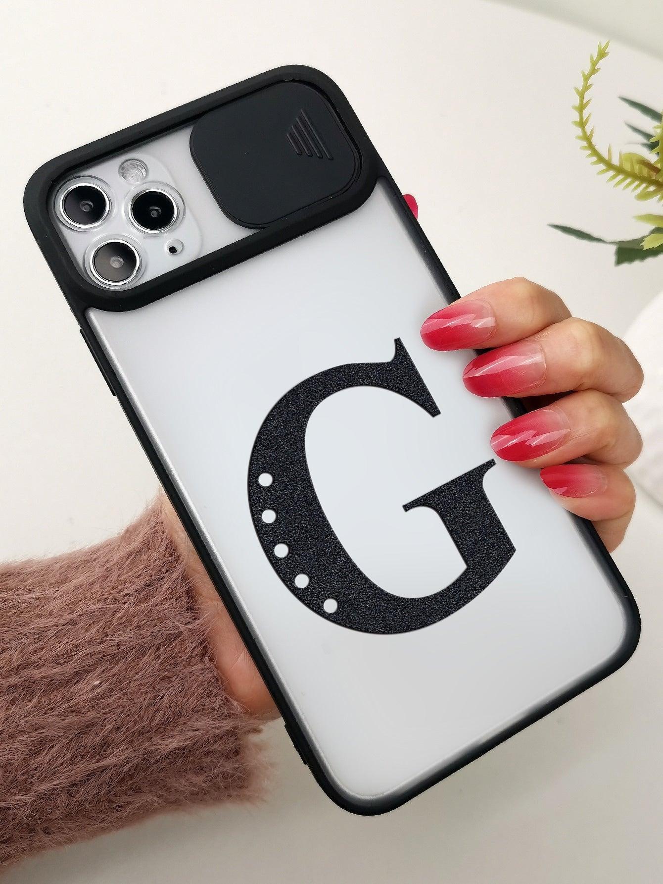 Letter Graphic Phone Case With Slide Camera Cover - Decotree.co Online Shop
