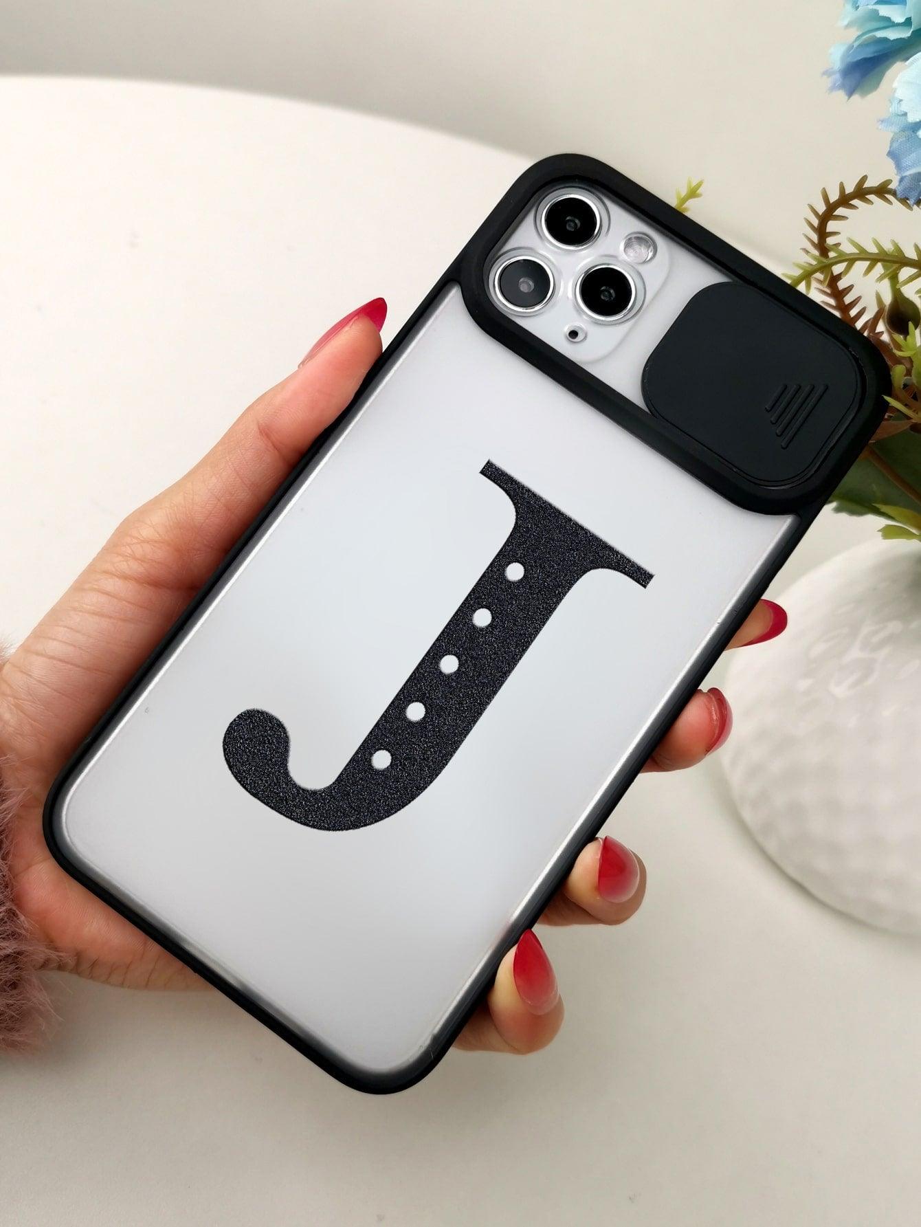 Letter Graphic Phone Case With Slide Camera Cover - Decotree.co Online Shop
