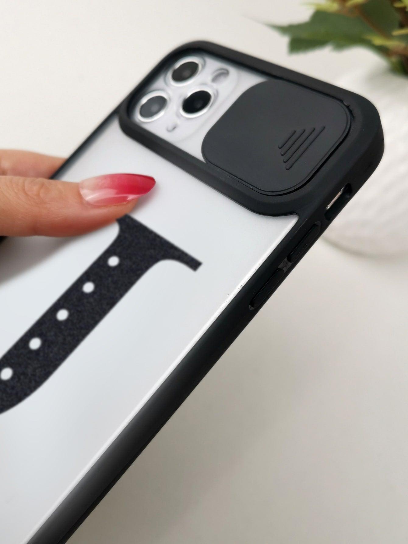 Letter Graphic Phone Case With Slide Camera Cover - Decotree.co Online Shop
