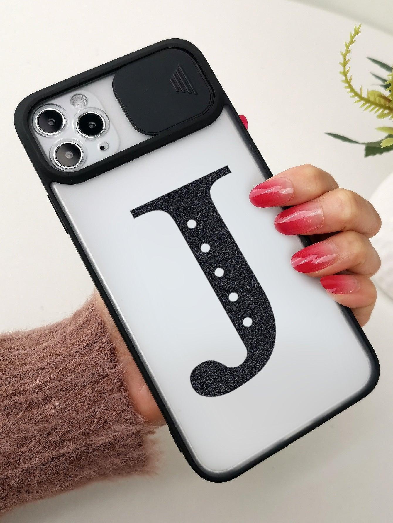 Letter Graphic Phone Case With Slide Camera Cover - Decotree.co Online Shop