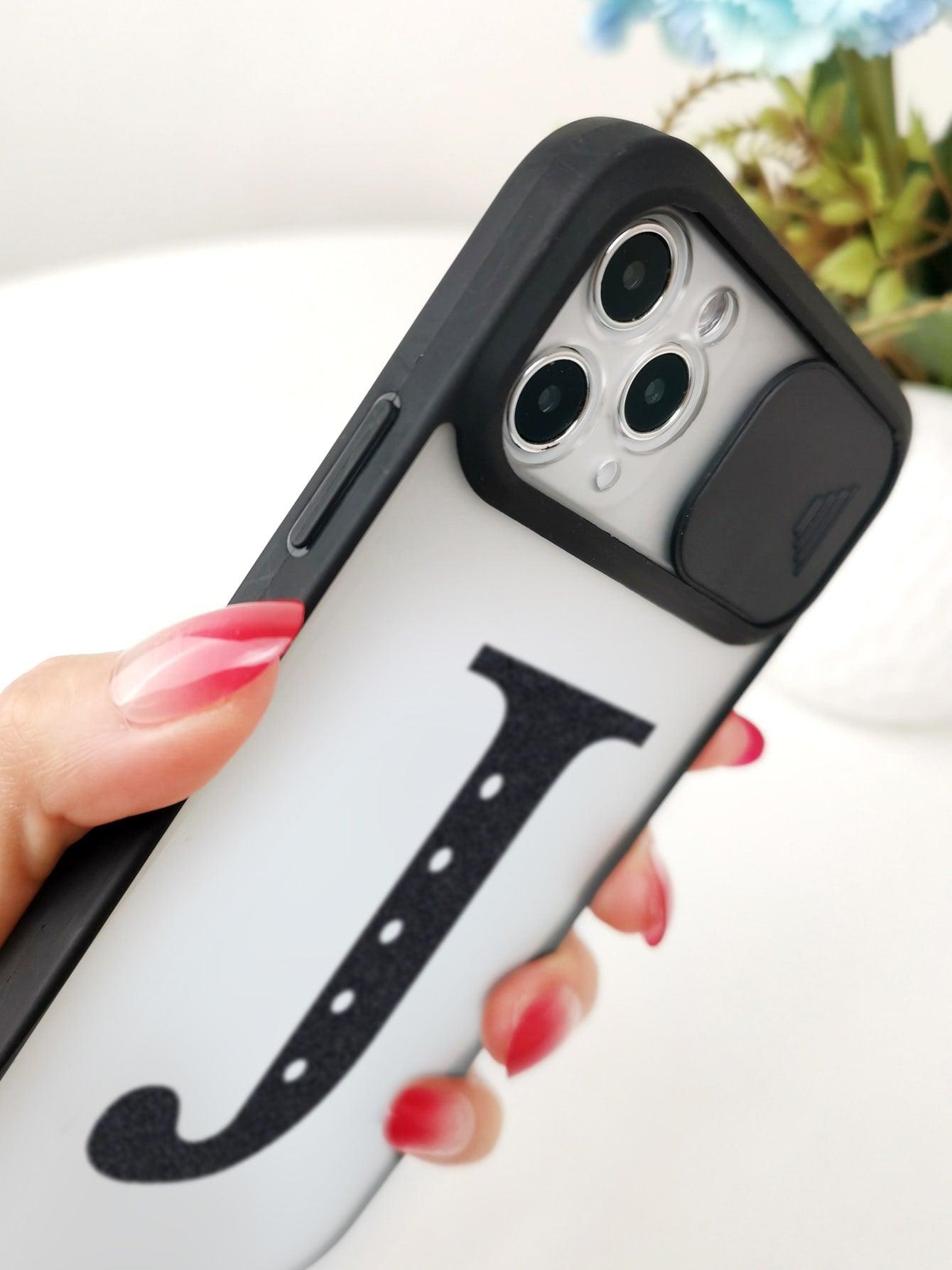 Letter Graphic Phone Case With Slide Camera Cover - Decotree.co Online Shop
