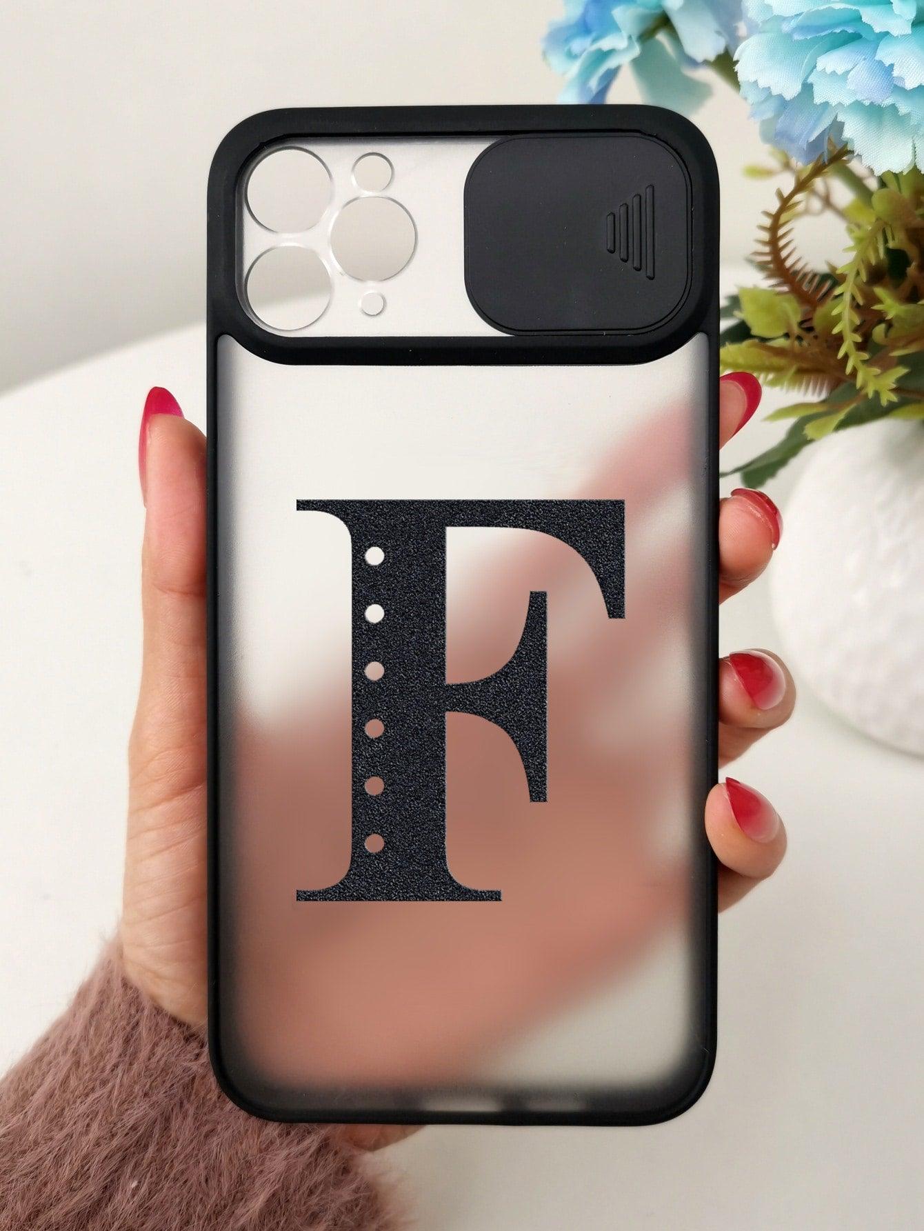 Letter Graphic Phone Case With Slide Camera Cover - Decotree.co Online Shop