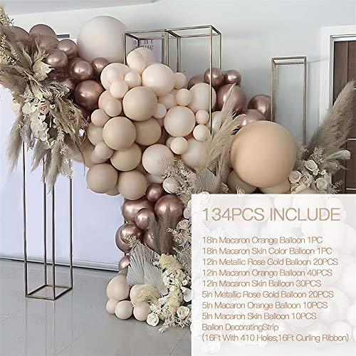 Macaron Orange Balloon Kit 134PCS 18In 12In 5In Macaron Orange Metallic Rose Gold Skin Color Balloon Arch Garland - Decotree.co Online Shop