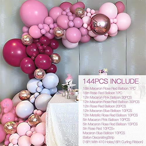 Macaron Rose Red Balloon Kit 144PCS 18In 12In 5In Macaron Pink Rese Red Blue Metallic Rose Gold Balloon Arch Garland - Decotree.co Online Shop