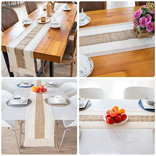 Macrame Table Runner Farmhouse Style, Natural Burlap Boho Table Runner Modern Farmhouse Decor Rustic Woven Cotton Crochet Lace for Bohemian - Decotree.co Online Shop