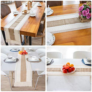 Macrame Table Runner Farmhouse Style, Natural Burlap Boho Table Runner Modern Farmhouse Decor Rustic Woven Cotton Crochet Lace for Bohemian - Decotree.co Online Shop