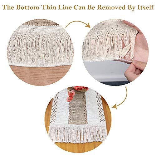 Macrame Table Runner Farmhouse Style, Natural Burlap Boho Table Runner Modern Farmhouse Decor Rustic Woven Cotton Crochet Lace for Bohemian - Decotree.co Online Shop
