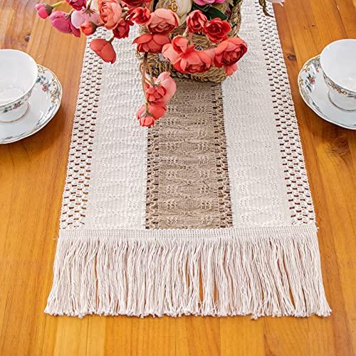 Macrame Table Runner Farmhouse Style, Natural Burlap Boho Table Runner Modern Farmhouse Decor Rustic Woven Cotton Crochet Lace for Bohemian - Decotree.co Online Shop