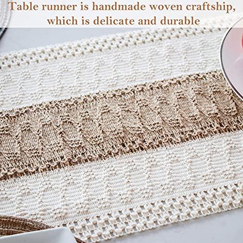 Macrame Table Runner Farmhouse Style, Natural Burlap Boho Table Runner Modern Farmhouse Decor Rustic Woven Cotton Crochet Lace for Bohemian - Decotree.co Online Shop