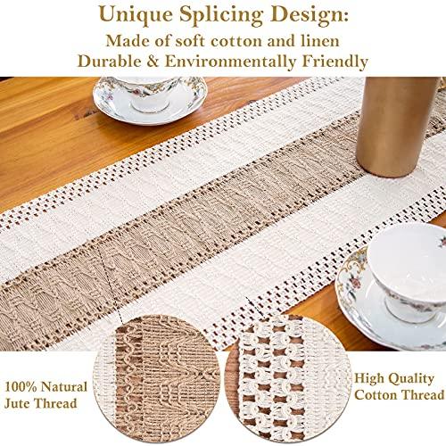 Macrame Table Runner Farmhouse Style, Natural Burlap Boho Table Runner Modern Farmhouse Decor Rustic Woven Cotton Crochet Lace for Bohemian - Decotree.co Online Shop