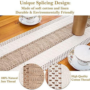 Macrame Table Runner Farmhouse Style, Natural Burlap Boho Table Runner Modern Farmhouse Decor Rustic Woven Cotton Crochet Lace for Bohemian - Decotree.co Online Shop