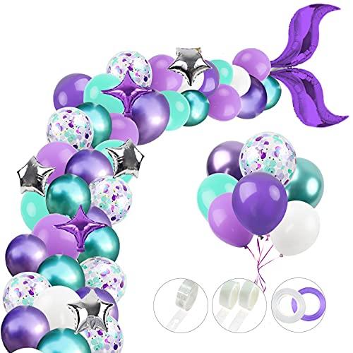 Mermaid Balloon Garland Kit, Purple Green Confetti Balloons for Birthday Party Decorations - Decotree.co Online Shop