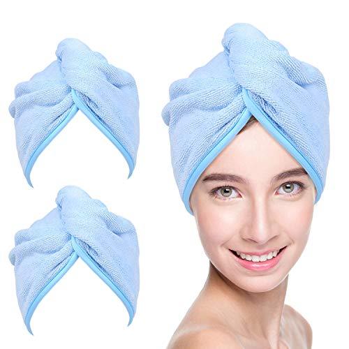 Microfiber Hair Towel Wrap for Women, 2 Pack 10 inch X 26 inch, Super Absorbent Quick Dry Hair Turban for Drying Curly, Long & Thick Hair (Blue) - Decotree.co Online Shop