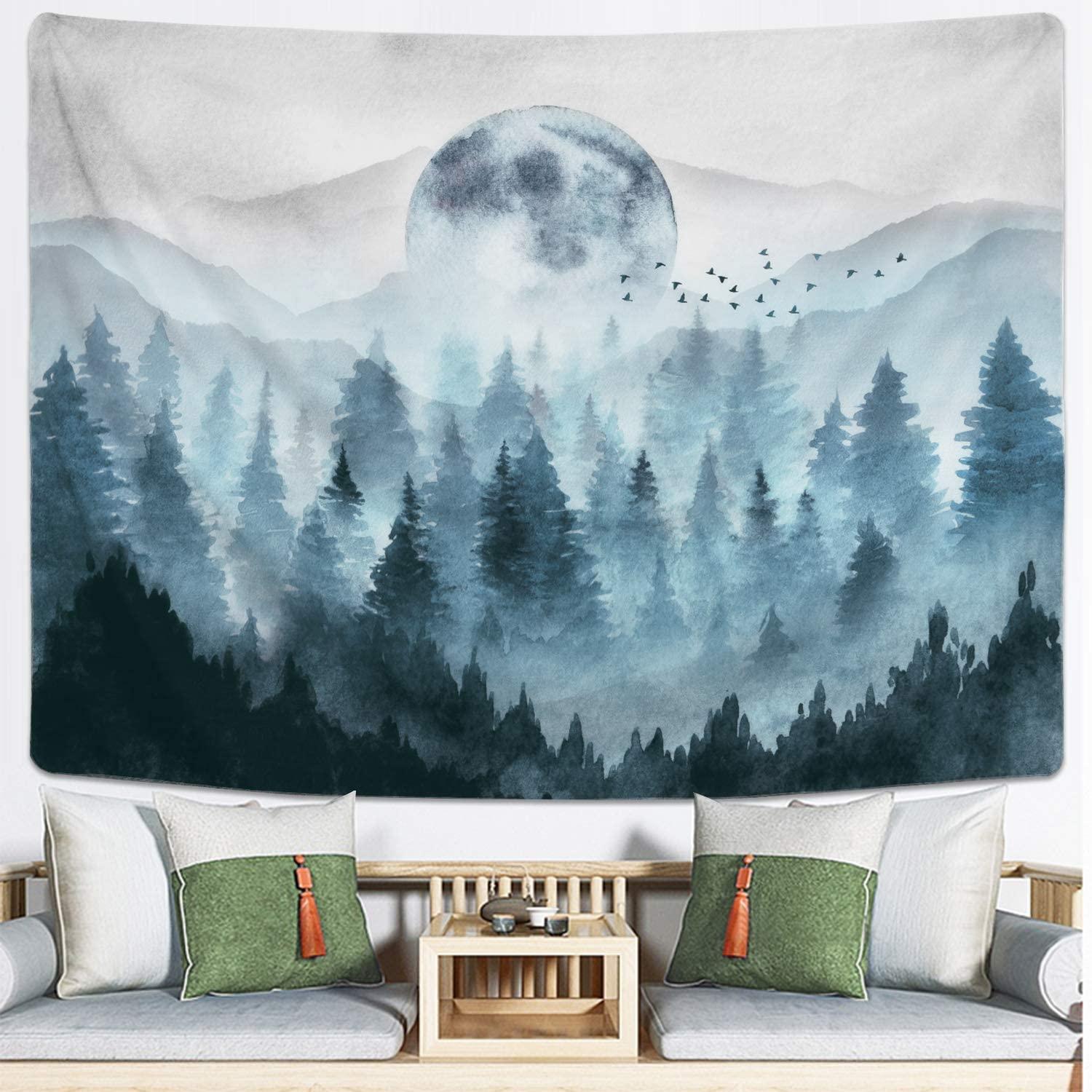 Misty Forest Tapestry Foggy Mountain Tapestry Magical Tree Tapestry Nature Tapestry Woodland Tapestry - Decotree.co Online Shop