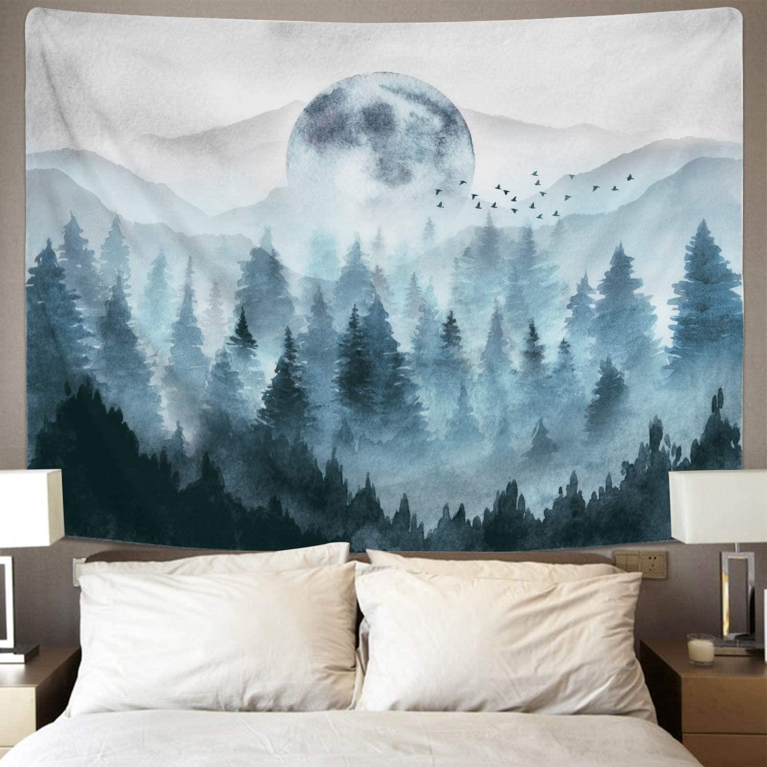 Misty Forest Tapestry Foggy Mountain Tapestry Magical Tree Tapestry Nature Tapestry Woodland Tapestry - Decotree.co Online Shop