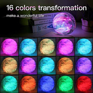 Moon Lamp Kids Night Light Galaxy Lamp 5.9 inch 16 Colors LED 3D Star Moon Light with Wood Stand, Remote & Touch Control USB Rechargeable Gift for Baby Girls Boys Birthday - Decotree.co Online Shop