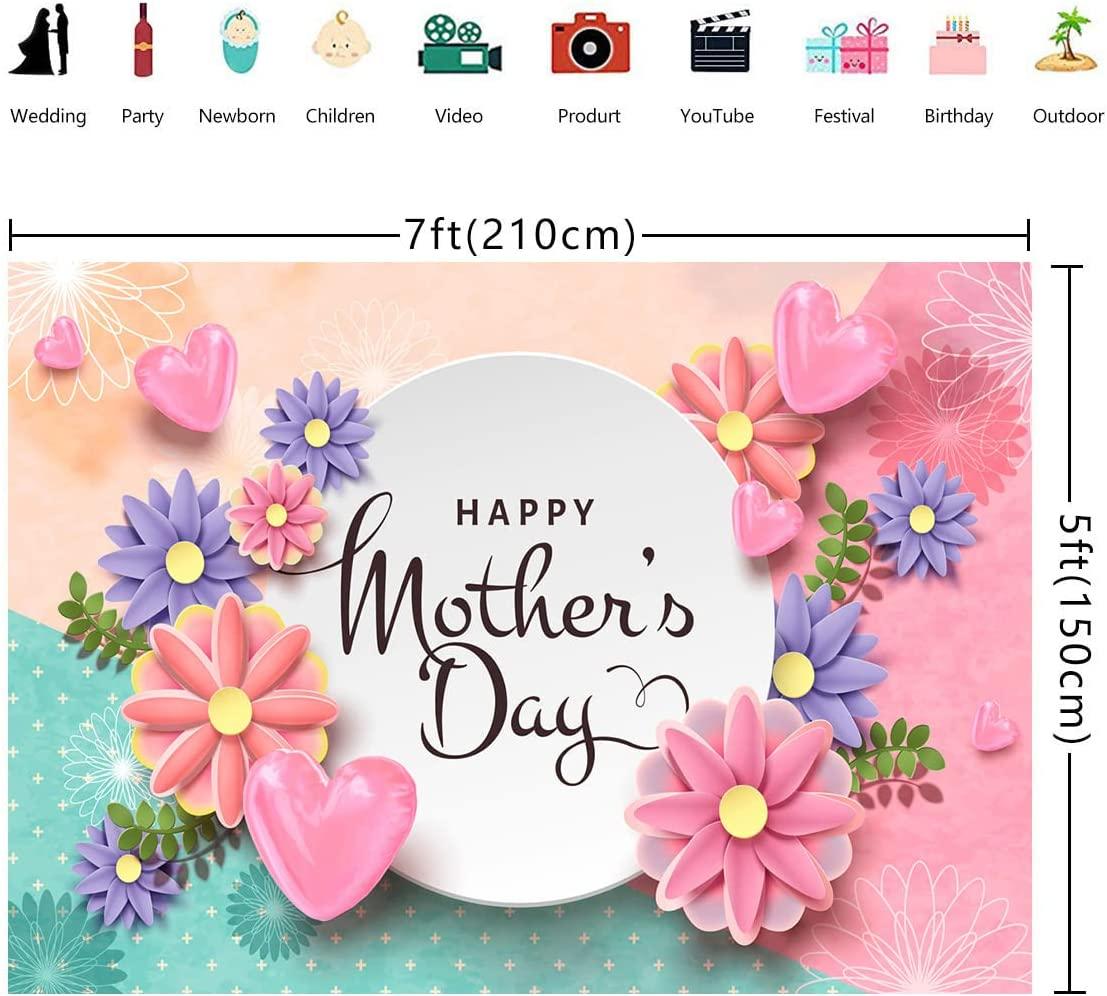 Mother's Day Pink Flowers Love Backdrop Happy Mothers Day Party Photog ...