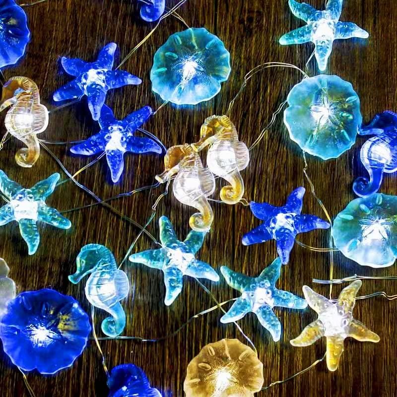 Nautical Theme Decorative String Lights, Under The Sea Sand Dollars Seahorse - Decotree.co Online Shop