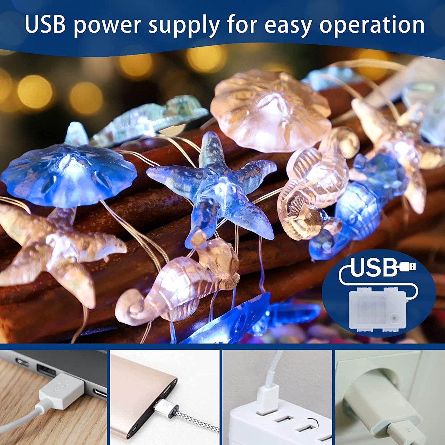 Nautical Theme Decorative String Lights, Under The Sea Sand Dollars Seahorse - Decotree.co Online Shop