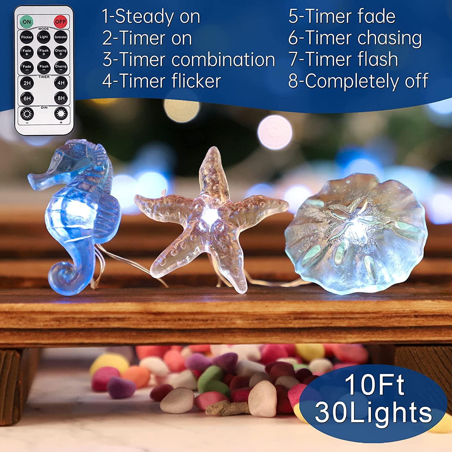 Nautical Theme Decorative String Lights, Under The Sea Sand Dollars Seahorse - Decotree.co Online Shop