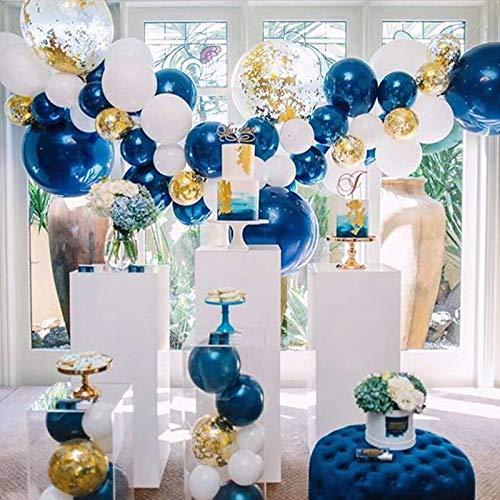 Navy Blue and Gold Balloons 130 Pcs 12 Inch Confetti Balloons White Latex Balloon Garland Kit with Balloon Accessories - Decotree.co Online Shop