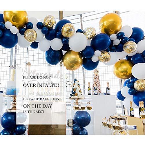 Navy Blue and Gold Balloons 130 Pcs 12 Inch Confetti Balloons White Latex Balloon Garland Kit with Balloon Accessories - Decotree.co Online Shop