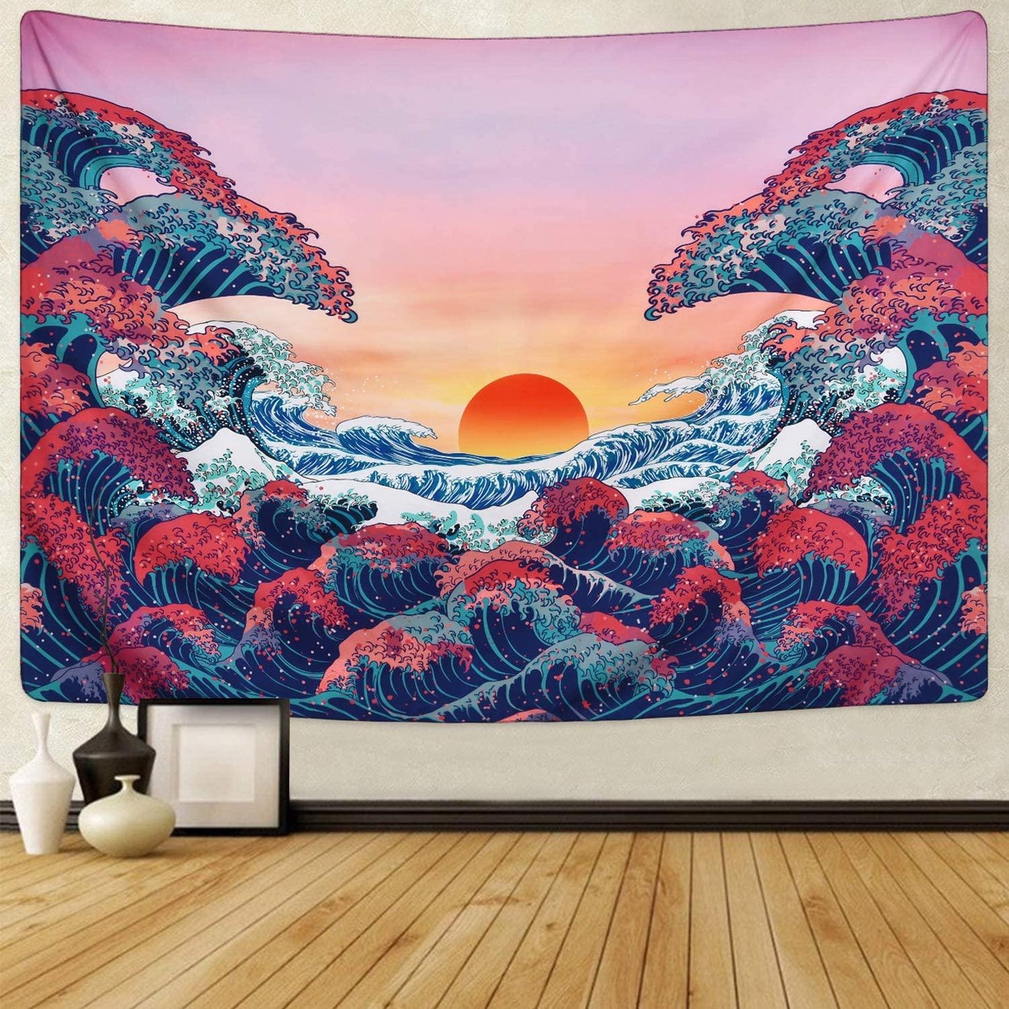 Ocean Wave Tapestry Sunset Tapestry 3D Great Wave Tapestry Japanese Tapestry for Room - Decotree.co Online Shop