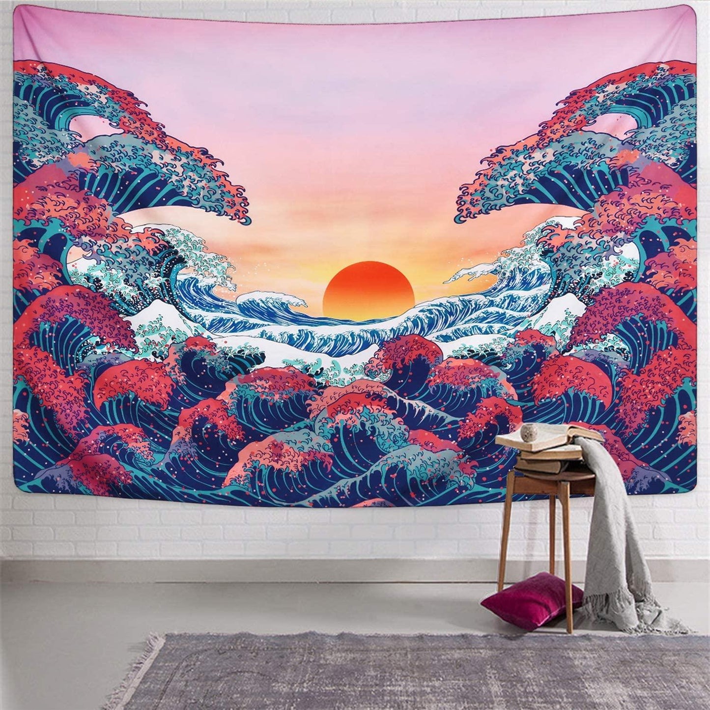 Ocean Wave Tapestry Sunset Tapestry 3D Great Wave Tapestry Japanese Tapestry for Room - Decotree.co Online Shop