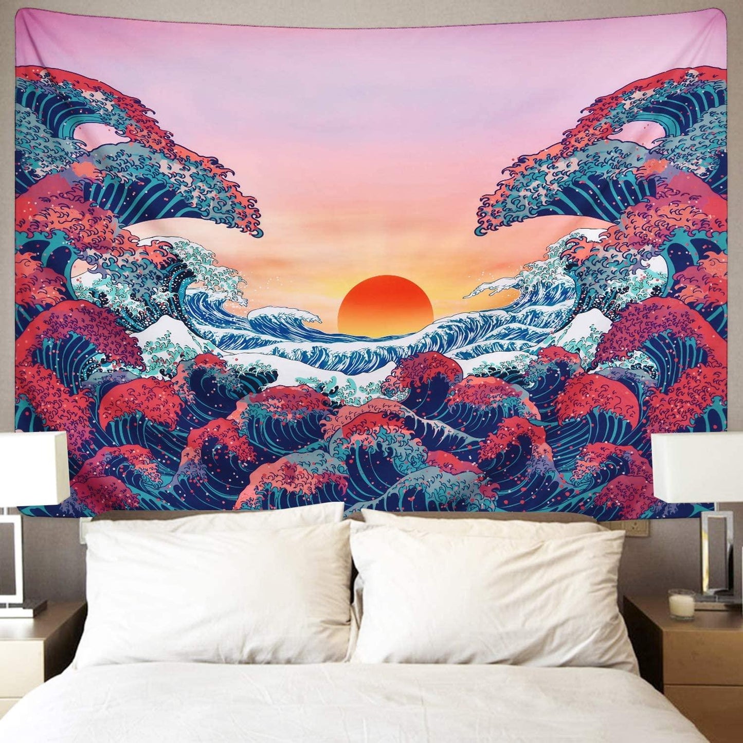 Ocean Wave Tapestry Sunset Tapestry 3D Great Wave Tapestry Japanese Tapestry for Room - Decotree.co Online Shop