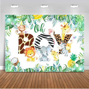 Oh Boy Backdrop Jungle Safari Boy Baby Shower Photo Booth Backdrops Jungle Animals Lion Elephant Party Decorations - Decotree.co Online Shop