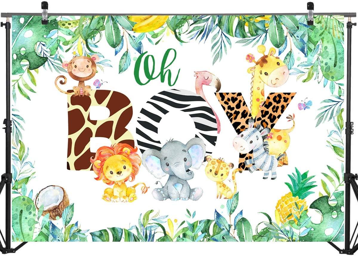 Oh Boy Backdrop Jungle Safari Boy Baby Shower Photo Booth Backdrops Jungle Animals Lion Elephant Party Decorations - Decotree.co Online Shop