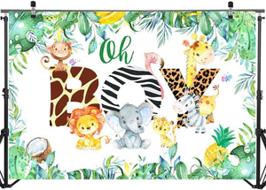 Oh Boy Backdrop Jungle Safari Boy Baby Shower Photo Booth Backdrops Jungle Animals Lion Elephant Party Decorations - Decotree.co Online Shop