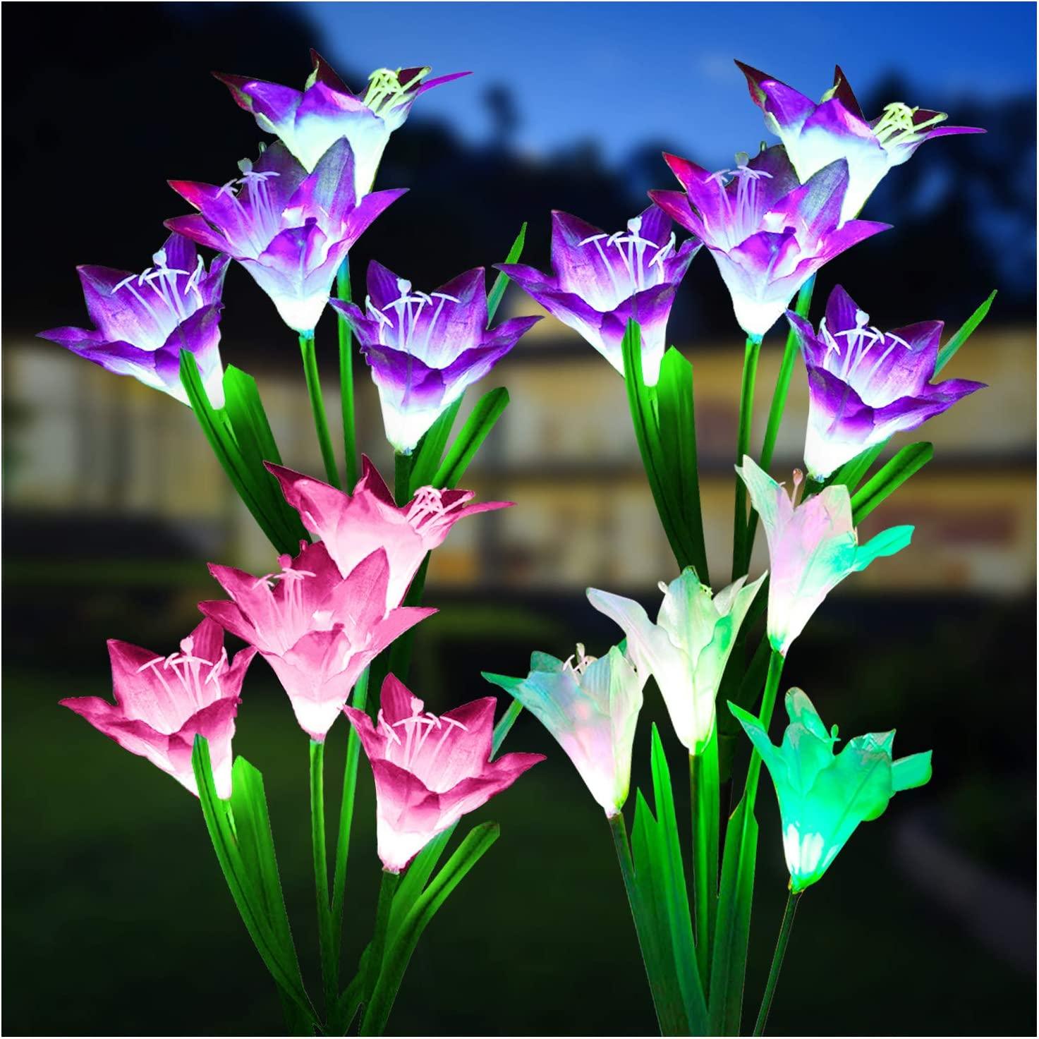Outdoor Solar Lights, 4 Pack Solar Garden Lights with Bigger Lily Flowers, Waterproof 7 Color Changing Outdoor Lights - Decotree.co Online Shop