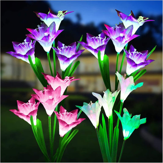 Outdoor Solar Lights, 4 Pack Solar Garden Lights with Bigger Lily Flowers, Waterproof 7 Color Changing Outdoor Lights - Decotree.co Online Shop