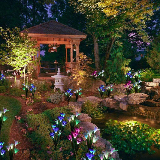 Outdoor Solar Lights, 4 Pack Solar Garden Lights with Bigger Lily Flowers, Waterproof 7 Color Changing Outdoor Lights - Decotree.co Online Shop