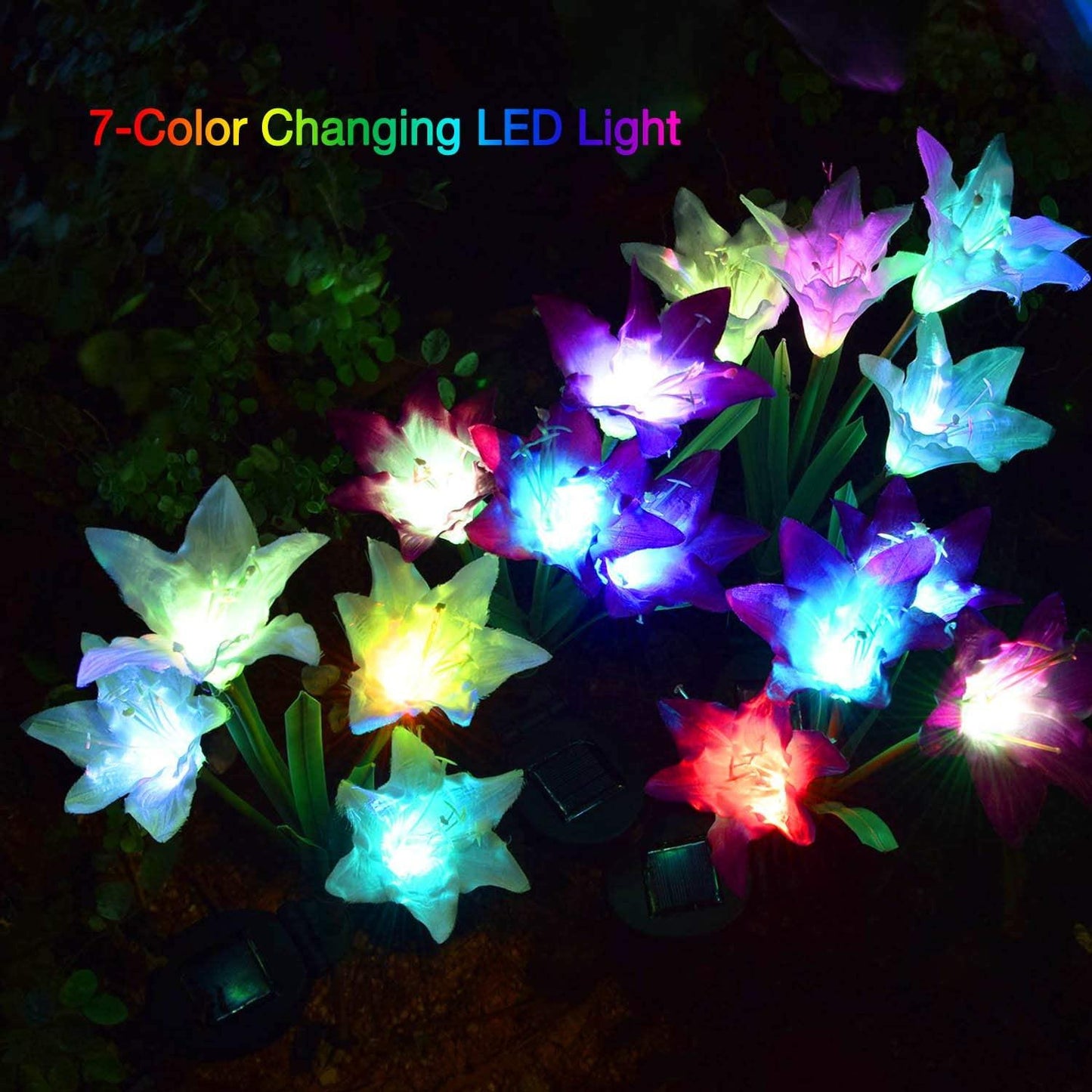 Outdoor Solar Lights, 4 Pack Solar Garden Lights with Bigger Lily Flowers, Waterproof 7 Color Changing Outdoor Lights - Decotree.co Online Shop