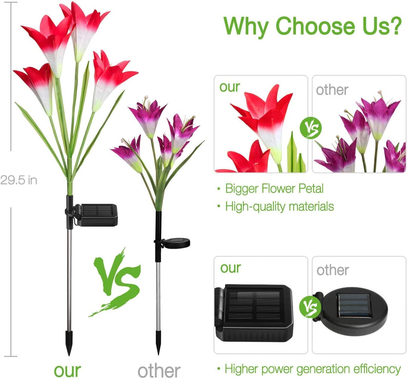 Outdoor Solar Lights, 4 Pack Solar Garden Lights with Bigger Lily Flowers, Waterproof 7 Color Changing Outdoor Lights - Decotree.co Online Shop