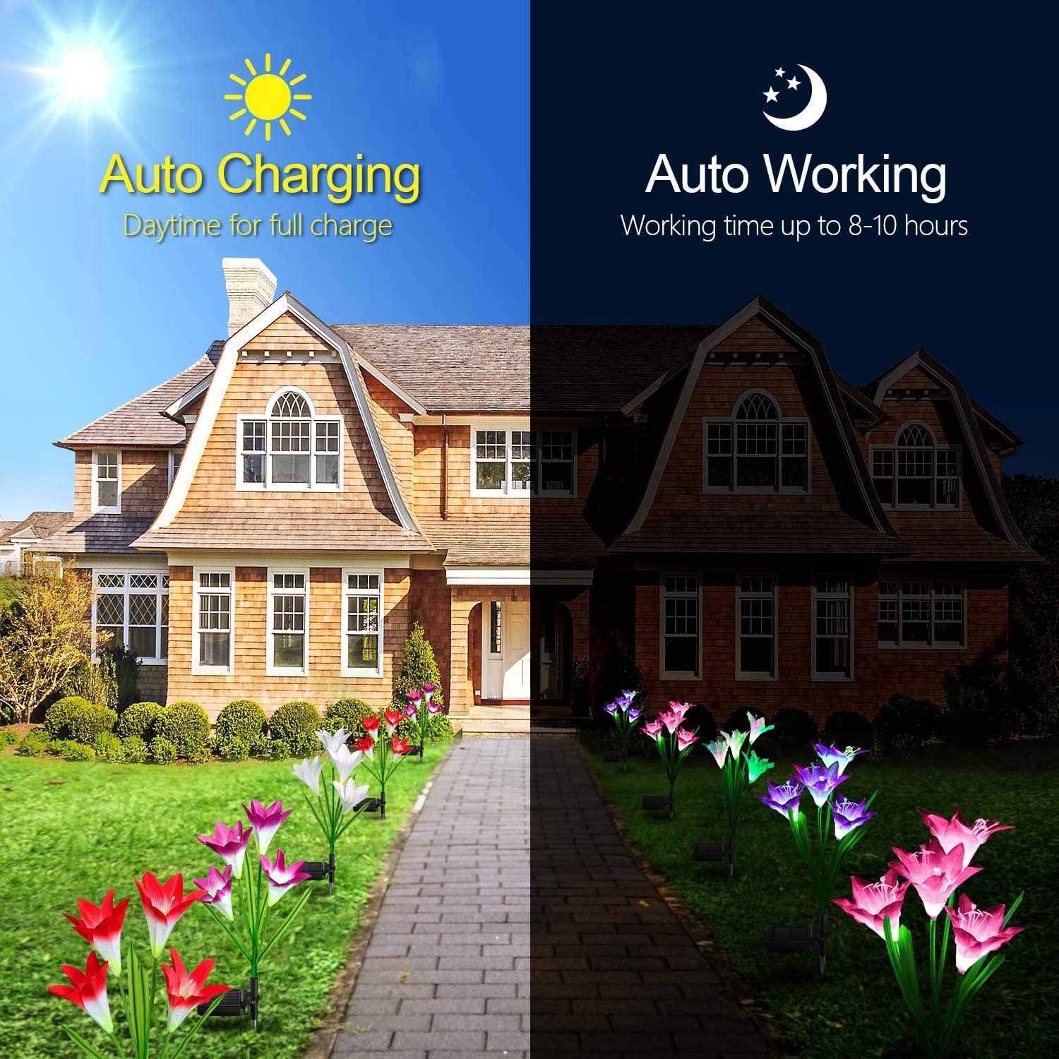 Outdoor Solar Lights, 4 Pack Solar Garden Lights with Bigger Lily Flowers, Waterproof 7 Color Changing Outdoor Lights - Decotree.co Online Shop