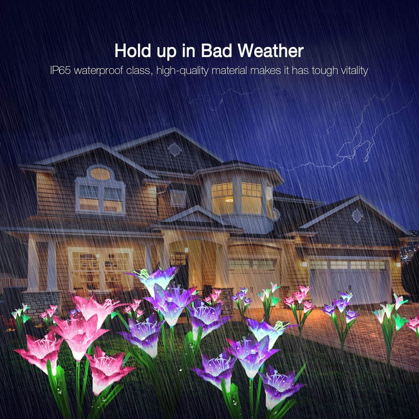 Outdoor Solar Lights, 4 Pack Solar Garden Lights with Bigger Lily Flowers, Waterproof 7 Color Changing Outdoor Lights - Decotree.co Online Shop