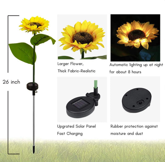 Outdoor Sunflower Solar Garden Decor Yard Stake, 26'' Decorative Lights for Garden Patio - Decotree.co Online Shop