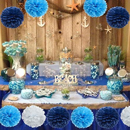 Paper Flower Tissue Pom Poms Party Supplies (Navy Blue,Turqoise Blue,White,12pc) - Decotree.co Online Shop