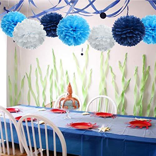 Paper Flower Tissue Pom Poms Party Supplies (Navy Blue,Turqoise Blue,White,12pc) - Decotree.co Online Shop